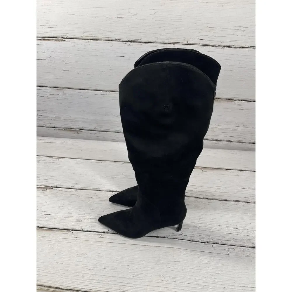 GUESS Boots Womens Size 7M Black Faux Suede Palisa3-WC Knee High Pointed Toe - Picture 4 of 15